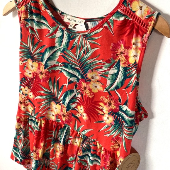 Parallel Skies Floral Sleeveless Peplum Hi-Low Top, Size S - Picture 5 of 8
